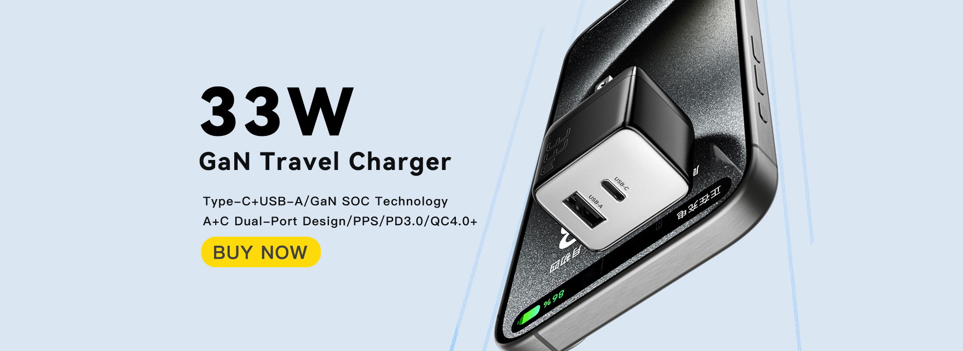 ESSAGER ES-CD39 Series Max 33W 2 Ports PD Charger 30W USB C Power Adapter