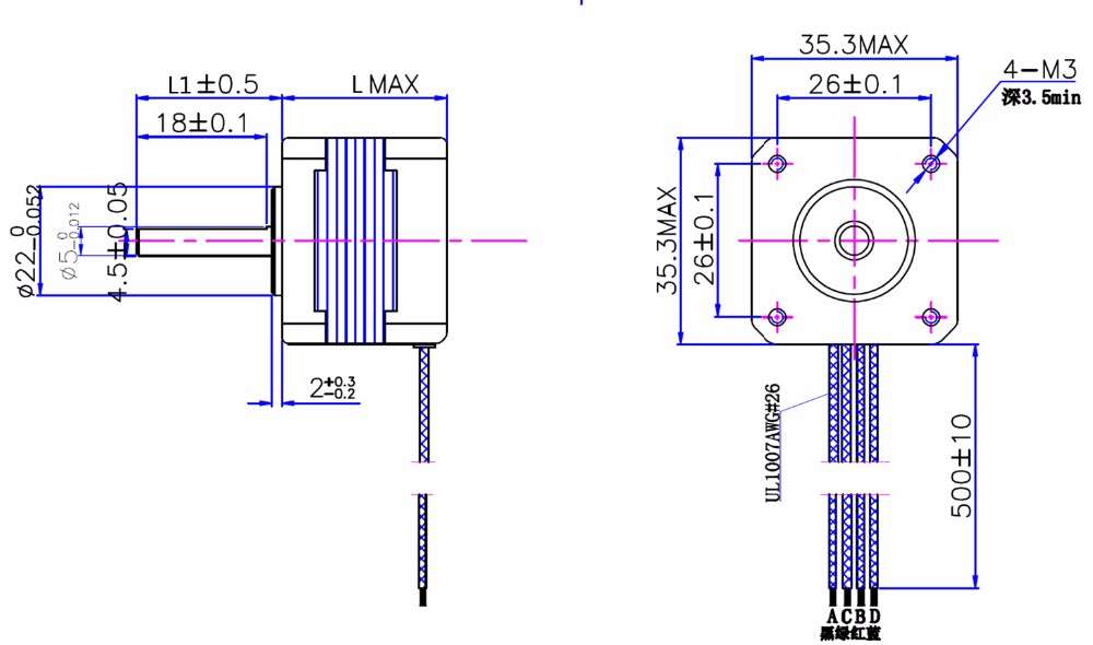 Class B Insulation 1.8 Degree 35mm Miniature Stepper Motor for Agricultural Machinery