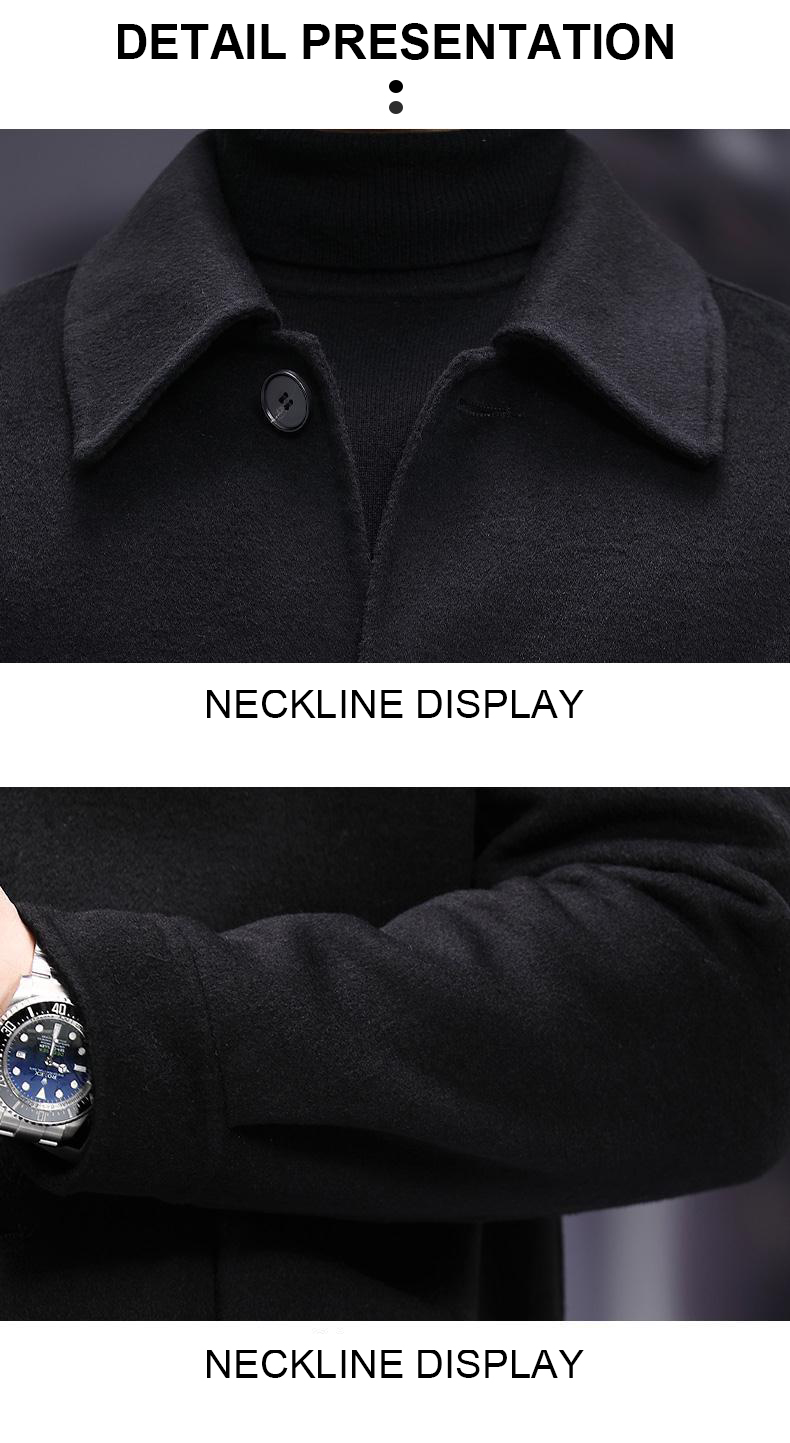 Autumn Winter Men's Double Collar Warm Coat with Standard Thickness and V-neck Collar