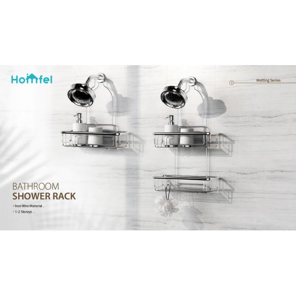 Steel Hanging Bathroom Shower Caddy ，Dual Tier Shower Rack Organizer