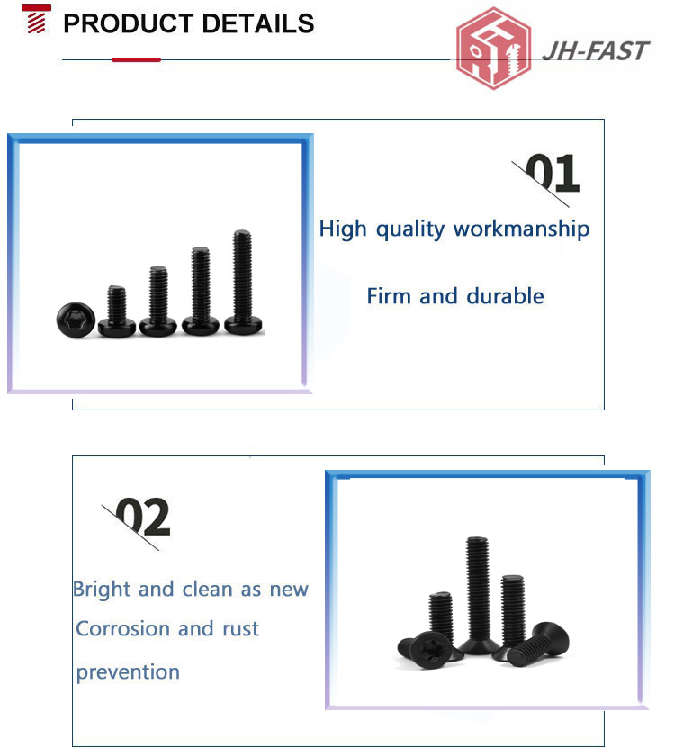 M4 14mm Black Oxide Flat Countersunk Head Steel Metric Mini Torx Screws with Control