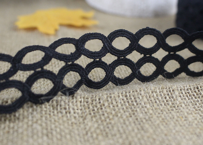 Polyester Hollow Out Water Soluble Black Lace Ribbon Trim Double Oval Pattern