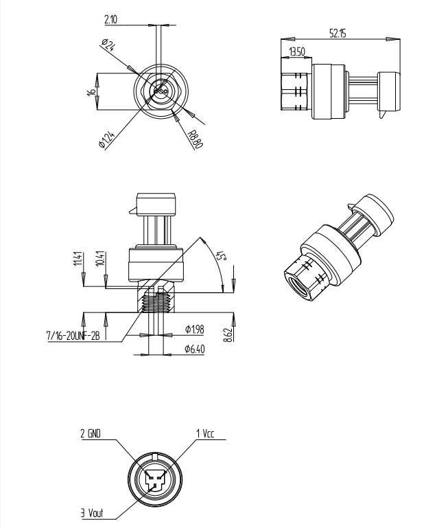 6MPa Electronic Air Pressure Sensor 5 Volt Pressure Transducer For Air Conditioning