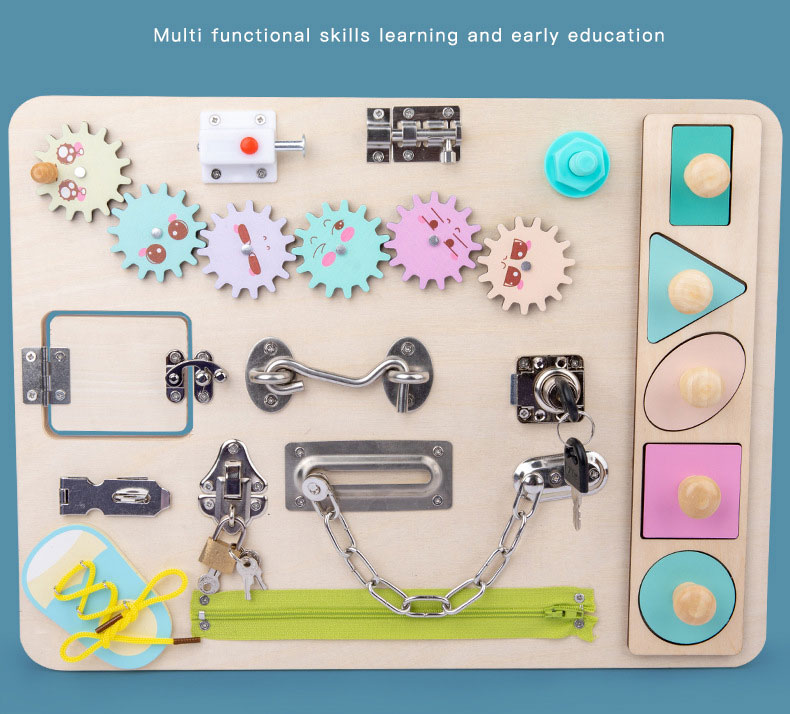Wooden Montessori Teaching Aids for Kids Learning Macaron Colors Puzzle Unlocking Toy