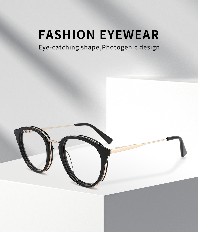 Round Reading Acetate Metal Glasses OEM 4 Color For Women And Men