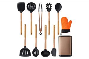 China 11pcs Rose Gold Silicone Cooking Utensils Set with Copper Utensil Holder wholesale