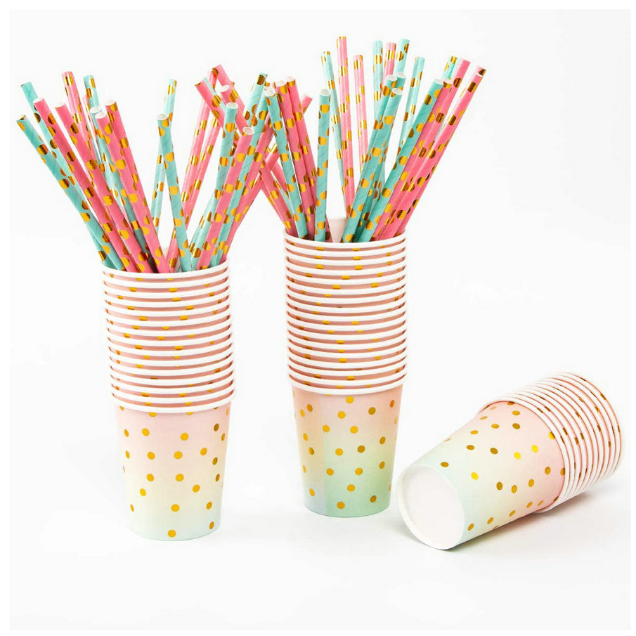 Gradient Layout Compostable Biodegradable Disposable Paper Tableware for Wedding