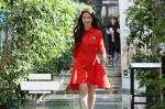 fashion turn down collar mid-length sleeves ladies dresses red color