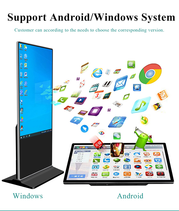 1920×1080 Indoor Floor Standing Digital Signage 55 Inch Size