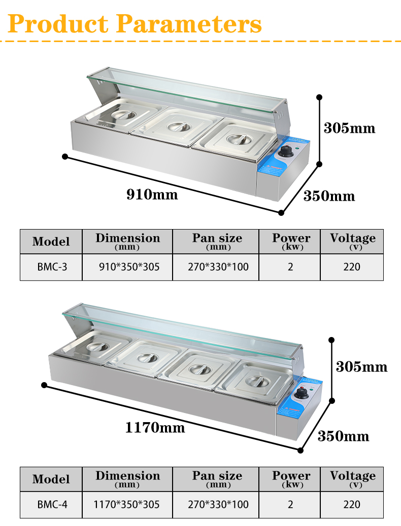 Fast Food Electric Buffet Bain Marie with Stainless Steel Material at 1440*350*305mm