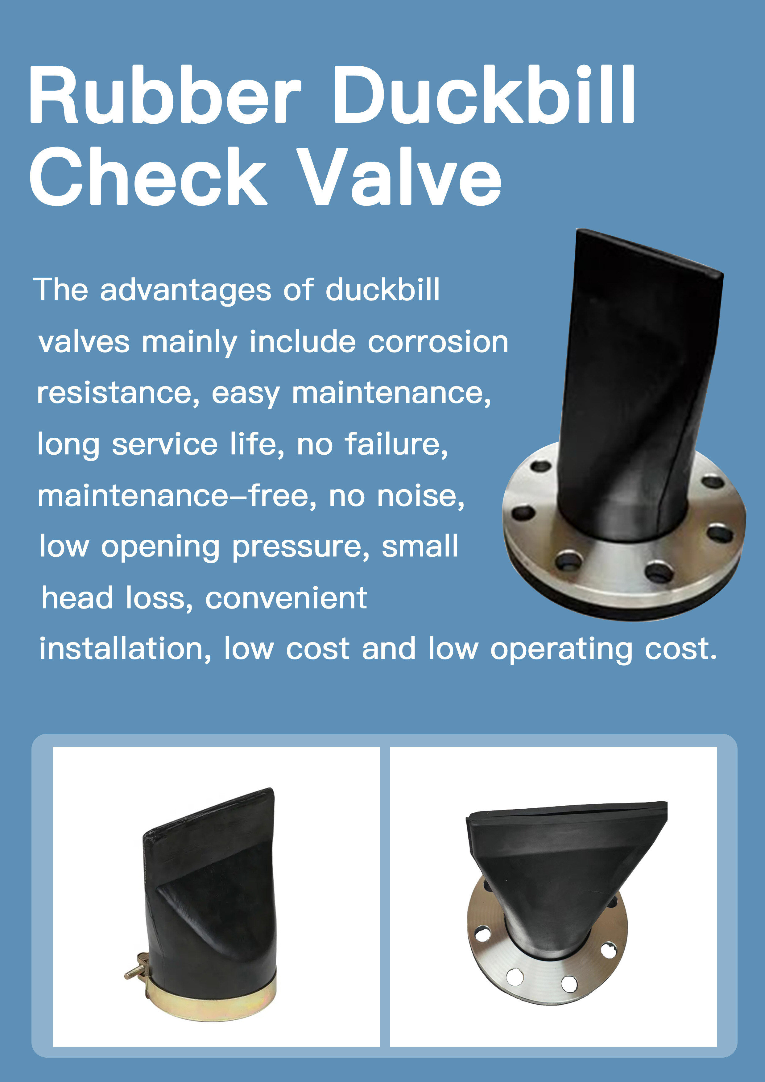 One Way Anti Backflow SS304 Flanged EPDM Rubber Duckbill Check Valve ANSI Standard