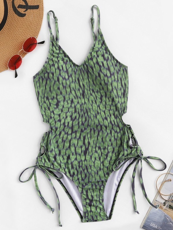 Tiered Layer Tie a Knot Front Top With Low waist Bikini swimsuit high cut
