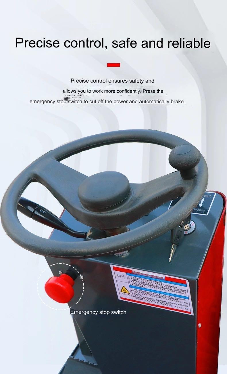 Solid Tire 2 Tons 4 Wheel Electric Forklift With Emergency Stop Button, 3-6M Lifting Height, AC Controller