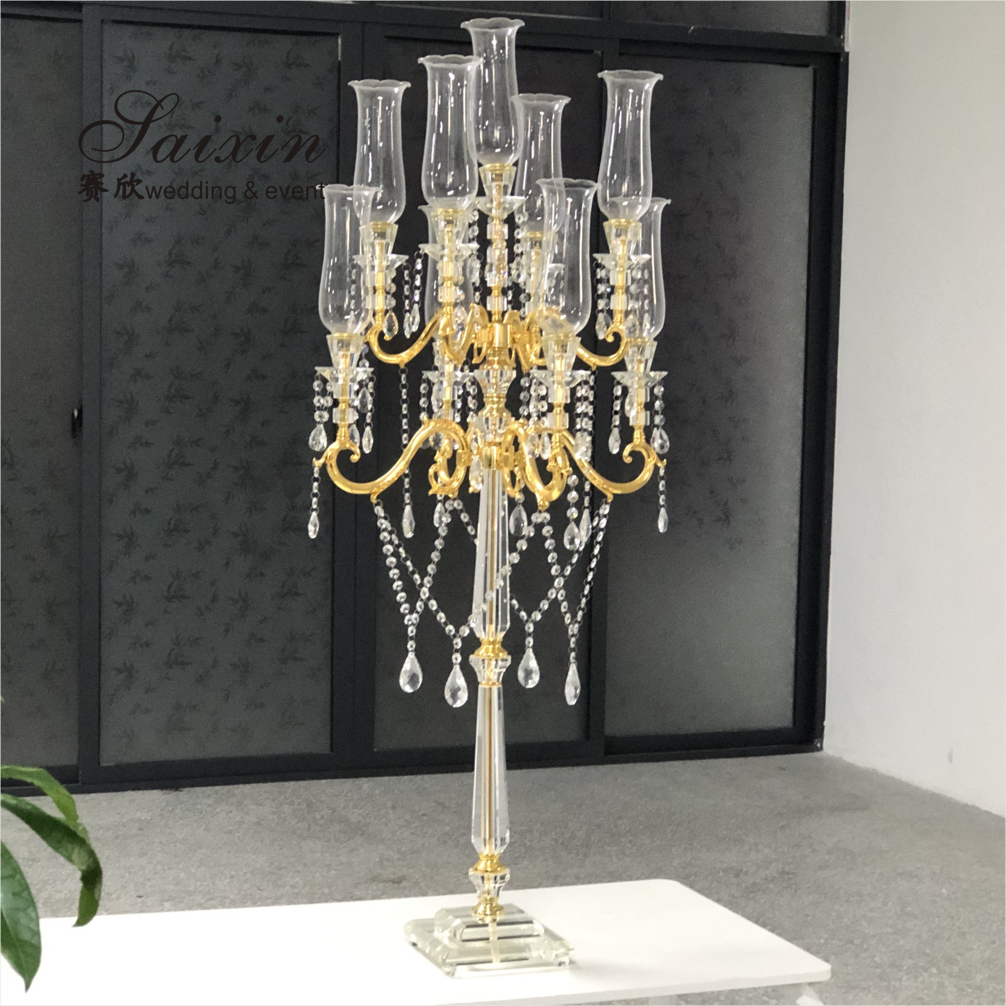 7 Arm 9 Arm Crystal Candelabra Glass Centerpieces Wedding 120CM
