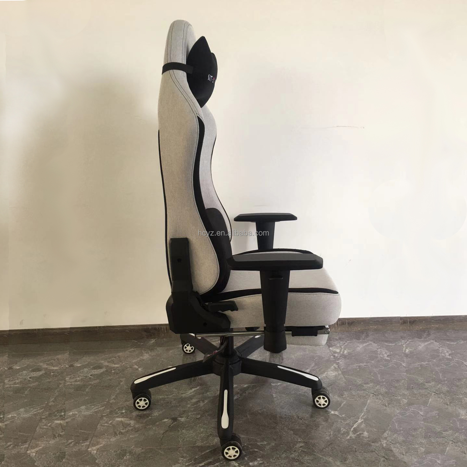 Gaming Chair with Fabric Cover Massage Function and Adjustable Backrest 90-180 degrees