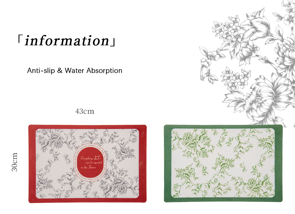 Rectangle Diatom Flower Dining Table Placemats Sustainable Table Cloth Design Style
