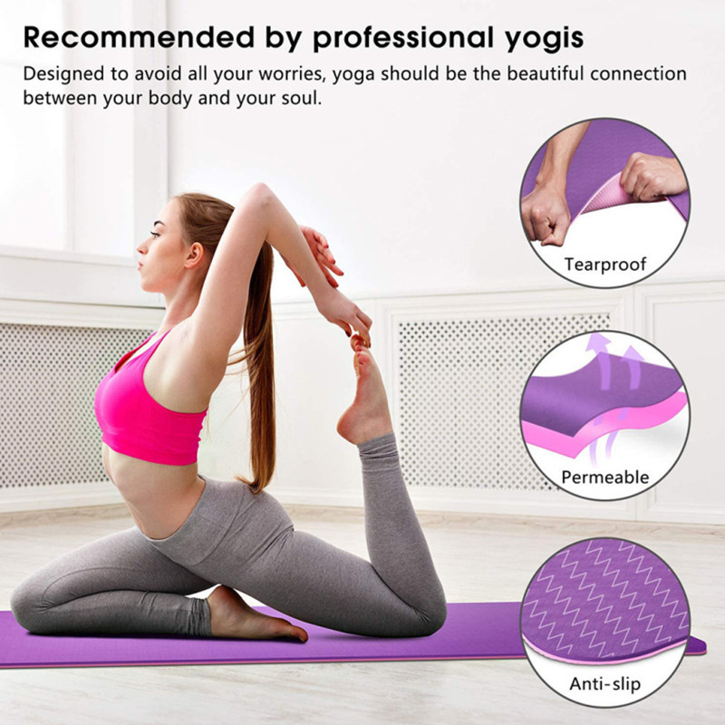 Blue Double Side TPE Yoga Mat , 6mm Non Slip Yoga Mat With Position Line