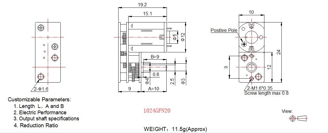 3ppr / 12cpr Electric Motor Encoder L Shape Spur Gearbox With Electric Encoder