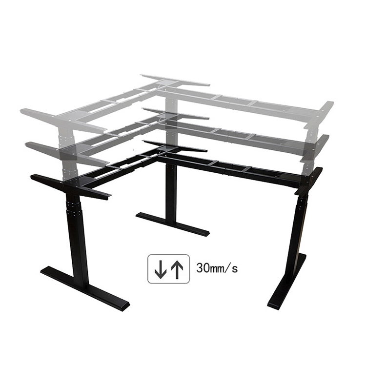Modern Design Style Brown Wooden L Shaped Height Adjustable Table with Triple Motor