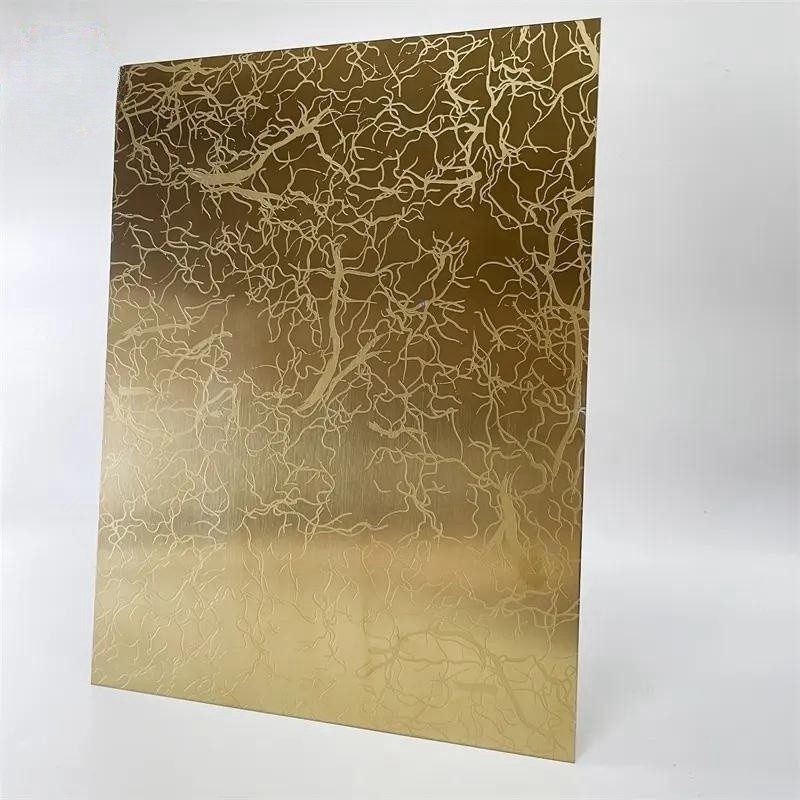 201 304 316 Stainless Steel Etched Sheet Mirror Gold Decorative Elevator Door Panel