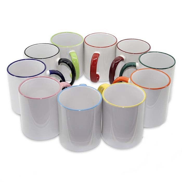 Custom Blank Sublimation Ceramic Mug Rim Colored 11oz Sturdy Design