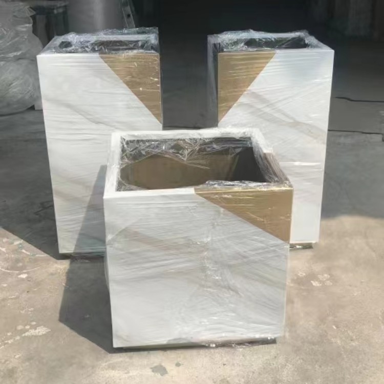 Public decorative octagonal shiny flower pot steel planter