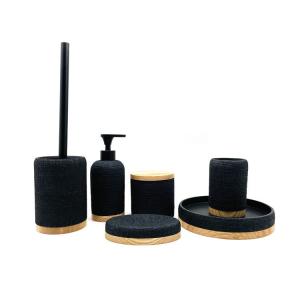 China Black Fabric Look Polyresin Bathroom Accessories Set For Hotel Home Bathroom wholesale