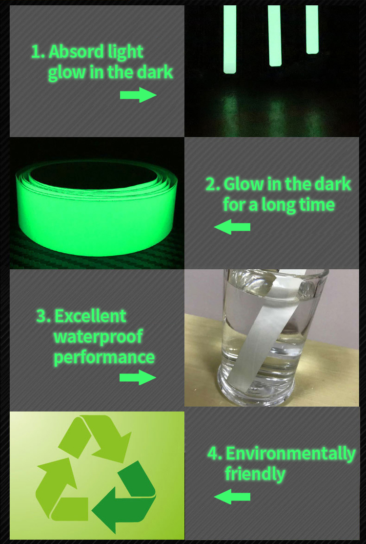 Outdoor Duct Glow In The Dark Anti Slip Grip Tape Reflective Photoluminescent Tape For Stairs