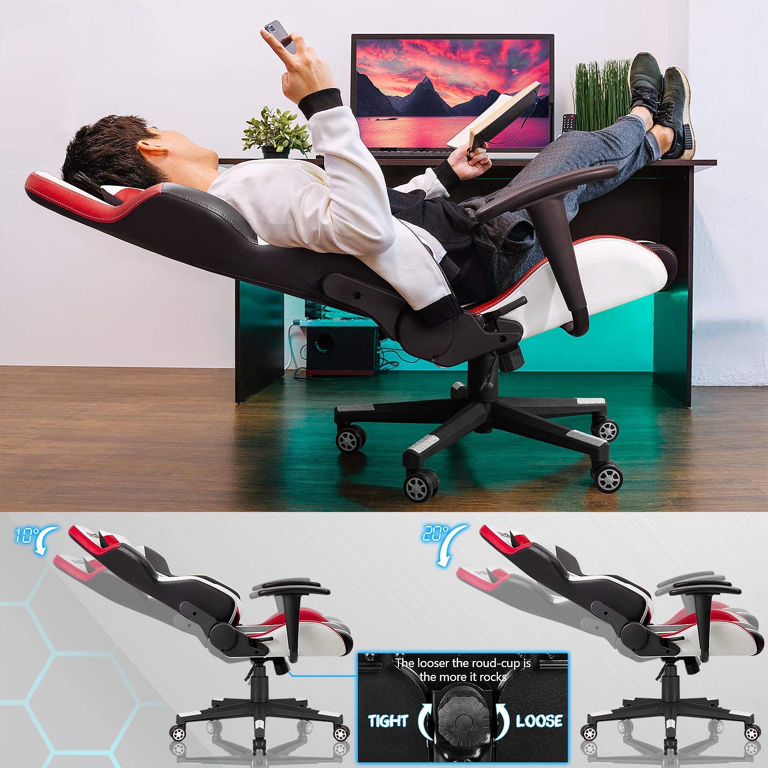 Professional White PU Leather Racing Gaming Chair for Comfortable E-sports Experience
