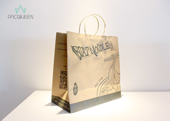 Food Grade Paper Bags , Kraft Brown Paper Bags With Handles Square Bottom