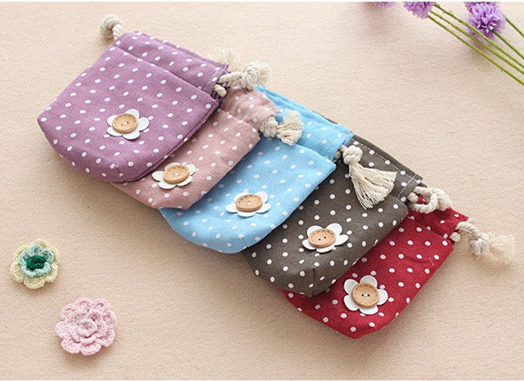 Promotional lint Polka Dot Mini Handbag Drawstring Bag folding pouch pocket custom size and color for Shopping Gift