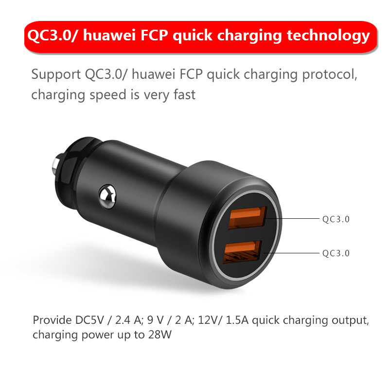 FQC18-1 Dual QC3.0 USB CAR CHARGER Universal Compatible USB CAR CHARGER for all electronics cheap price