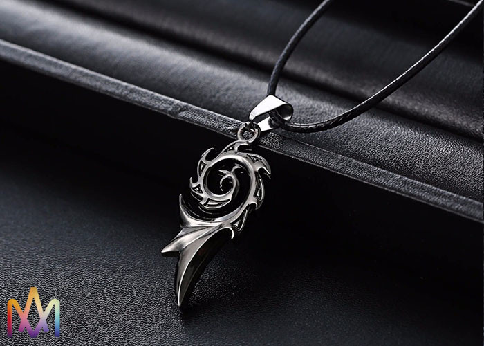 9g Leather Chain Engraved Punk Dragon Flame Necklace