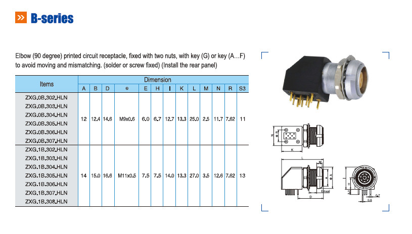 2 Pin Circular PCB Board Connector Push Pull Elbow 90° Socket With Two Nuts