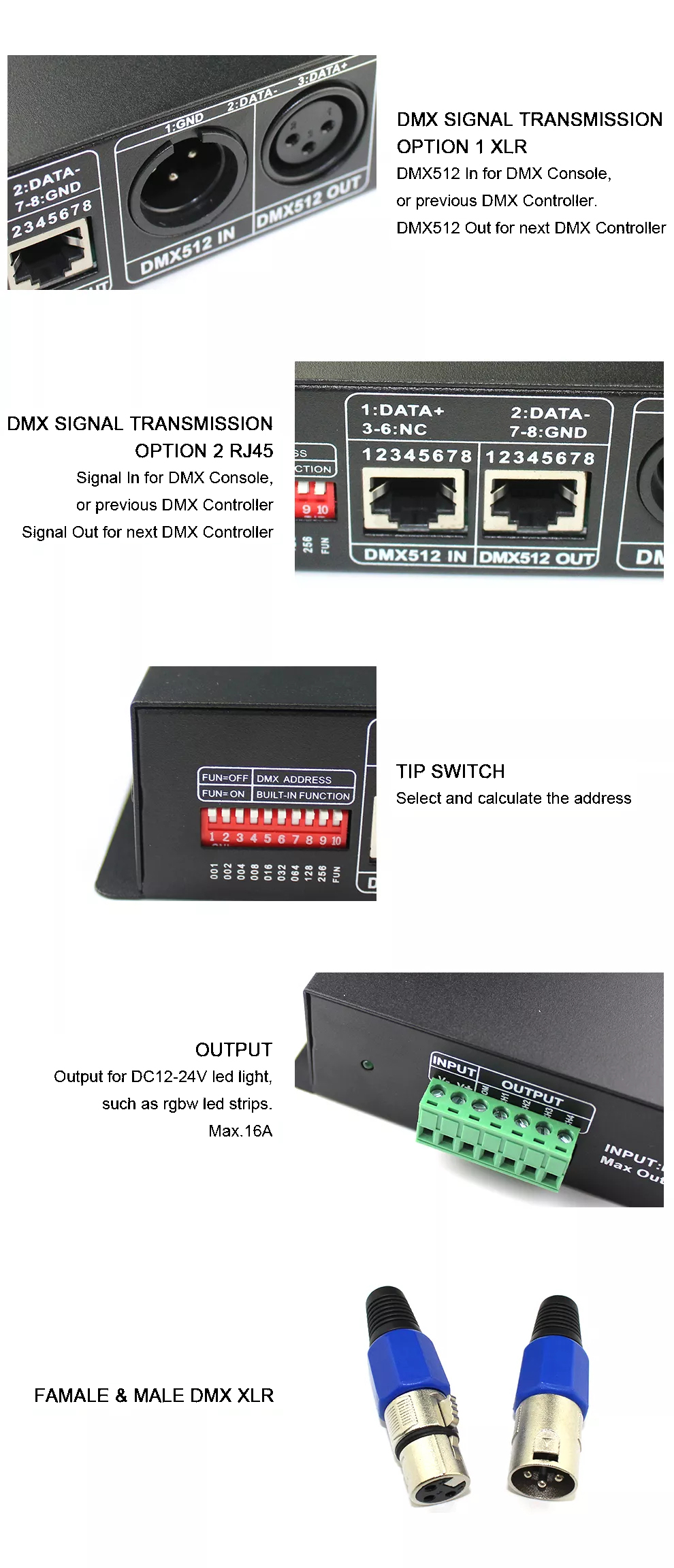 Common Anode LED DMX Decoder Dmx512 RGB RGBW For DMX Lighting Solution