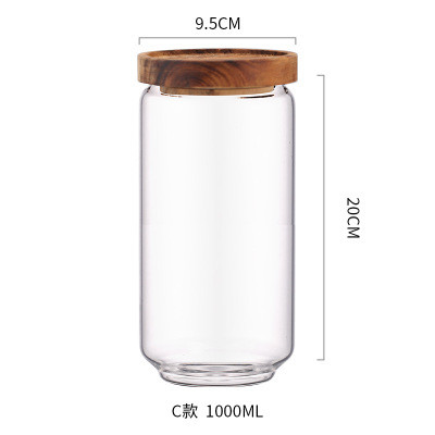 700ml 1000ml 1300ml Glass Food Storage Container With Airtight wooden Lid