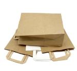 Flat Handles Reusable Kraft Paper Carry Bags Shopping Restaurant Takeaway Paper