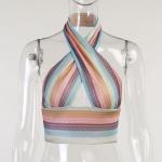 Colored Neck Sleeveless Sexy Slim Knit Cross Blouse Women