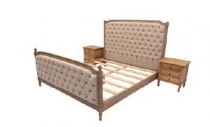 China Oak Wood Upholstered Bedroom Sets , Linen Fabric King Size Upholstered Bed wholesale