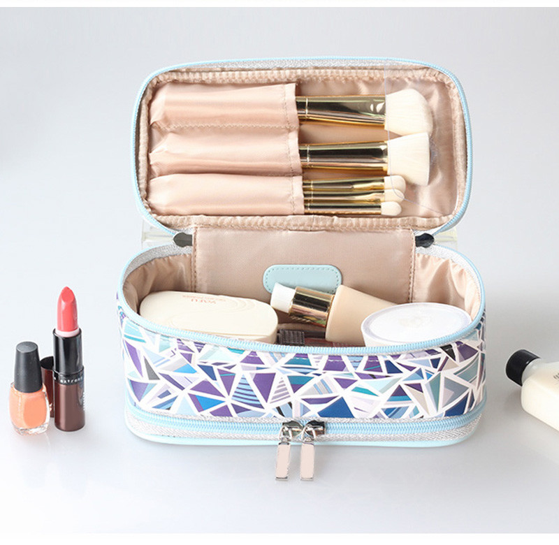 Custom Portable Geometric Printing Cosmetic Bag PU Leather Waterproof