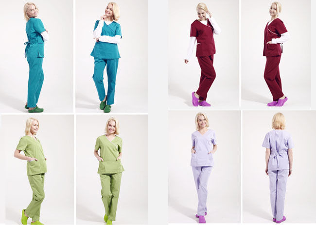 Split Hem Scrubs Medical Uniforms Back Straps With Drawstring Casual Trousers