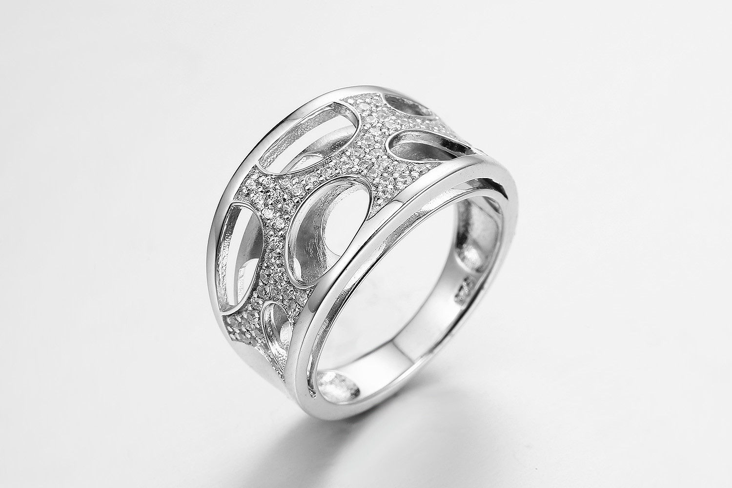 Round Hole Cubic Zirconia Eternity Ring 4.93g Sterling Silver Rings For Women