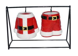 China Hand Painted Ceramic Salt And Pepper Shakers Pots Christmas Santa Coat and Pant Dolomite wholesale