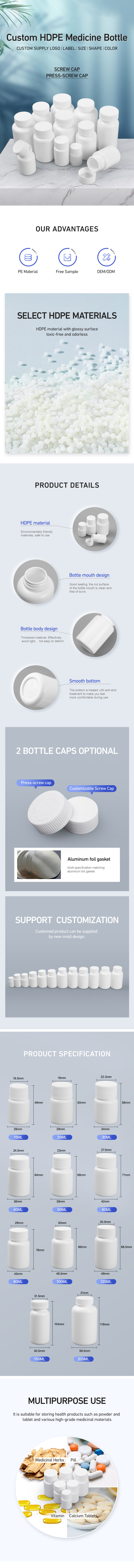 Screw Cap Plastic Custom Pill Bottle 60ml