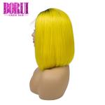 Short Colored Bob Wigs Brazilian Human Hair 1b Yellow With Transparent