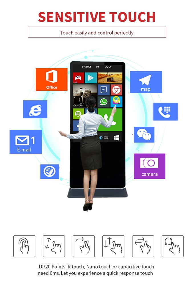 55 Inch Floor Stand Android Digital Signage LCD Advertising Touch Screen Totem Kiosk With Remote Managing Software