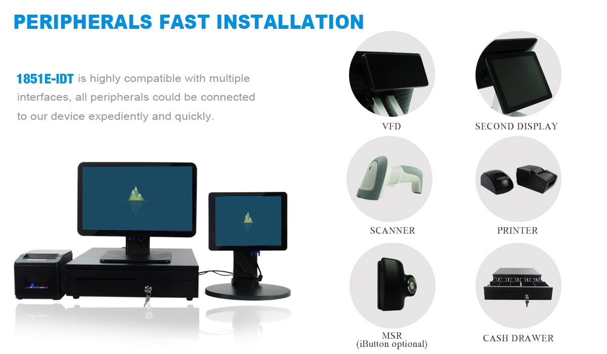 FCC Certified 18.5'' POS System PC Dual Screen All In One Touch Pos Pc