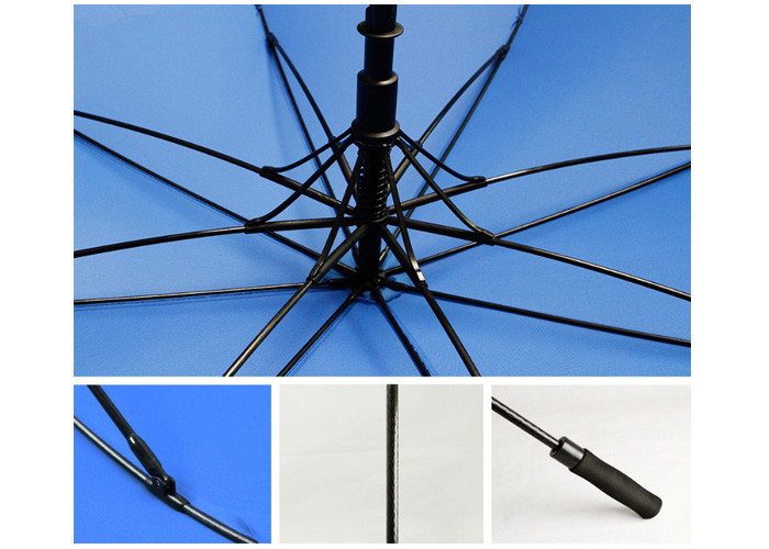 Bule Windproof Golf Umbrellas Carbon Fibre Black Metal Ribs For Promotion