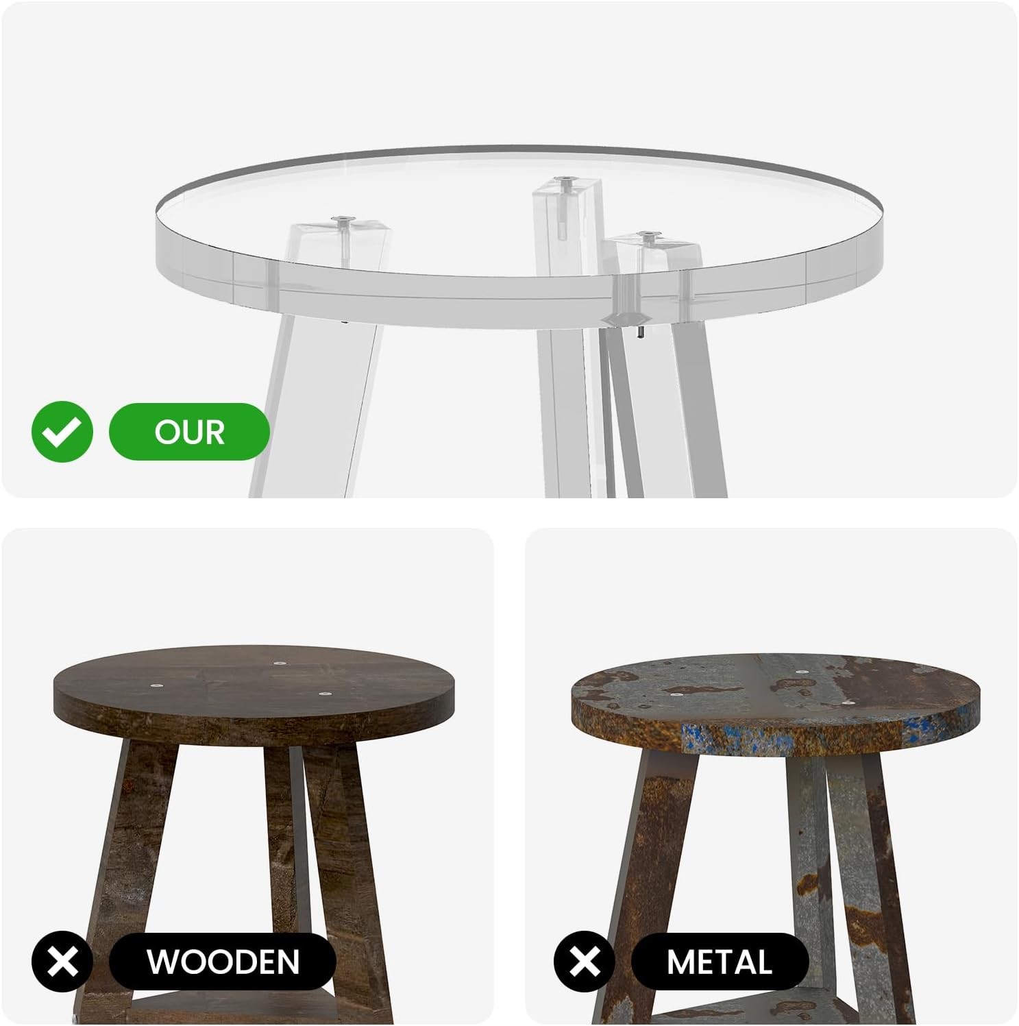 Detachable Waterproof Custom Acrylic Furniture Lucite Round Acrylic Bathroom Stool