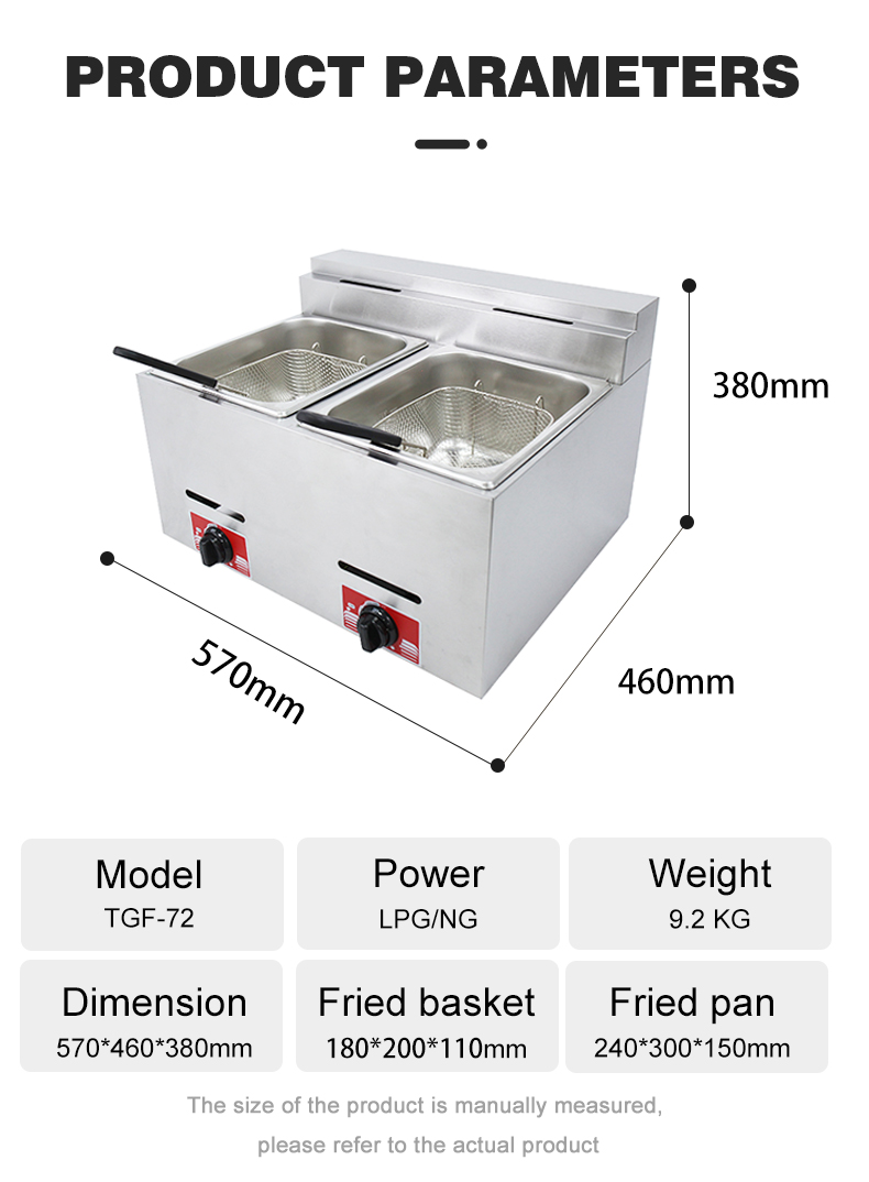 6L 6L Commercial Stainless Steel Gas Deep Fryer with 2 Basket Fried Chicken Machine
